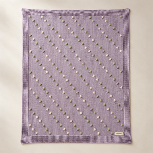 Brenura Lilac Dot Knit Throw folded product view